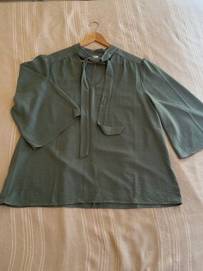 NLT Sage Tie-Neck Blouse with Flowing Sleeves